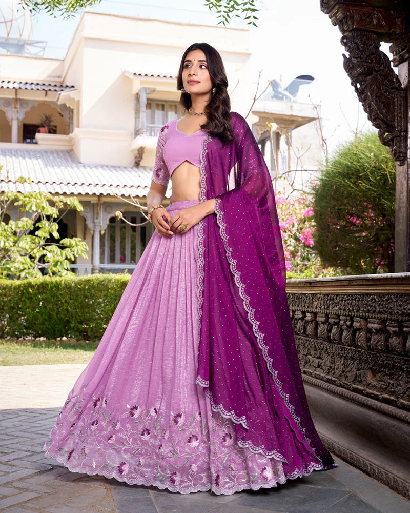Purple Color Tussar Silk Printed With Foil Work Lehenga Choli